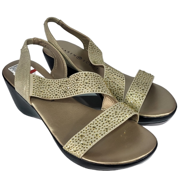 Karen Scott Parney Embellished Slingback Wedge Sandals Gold 7 - Picture 2 of 5